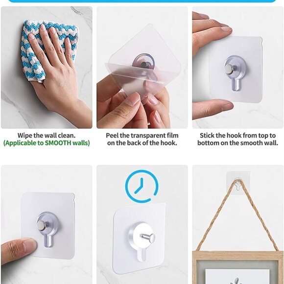 Adhesive Hooks for Wall13lb Max, Wall Hangers Without Nails for Photos Frames, U - Picture 9 of 9